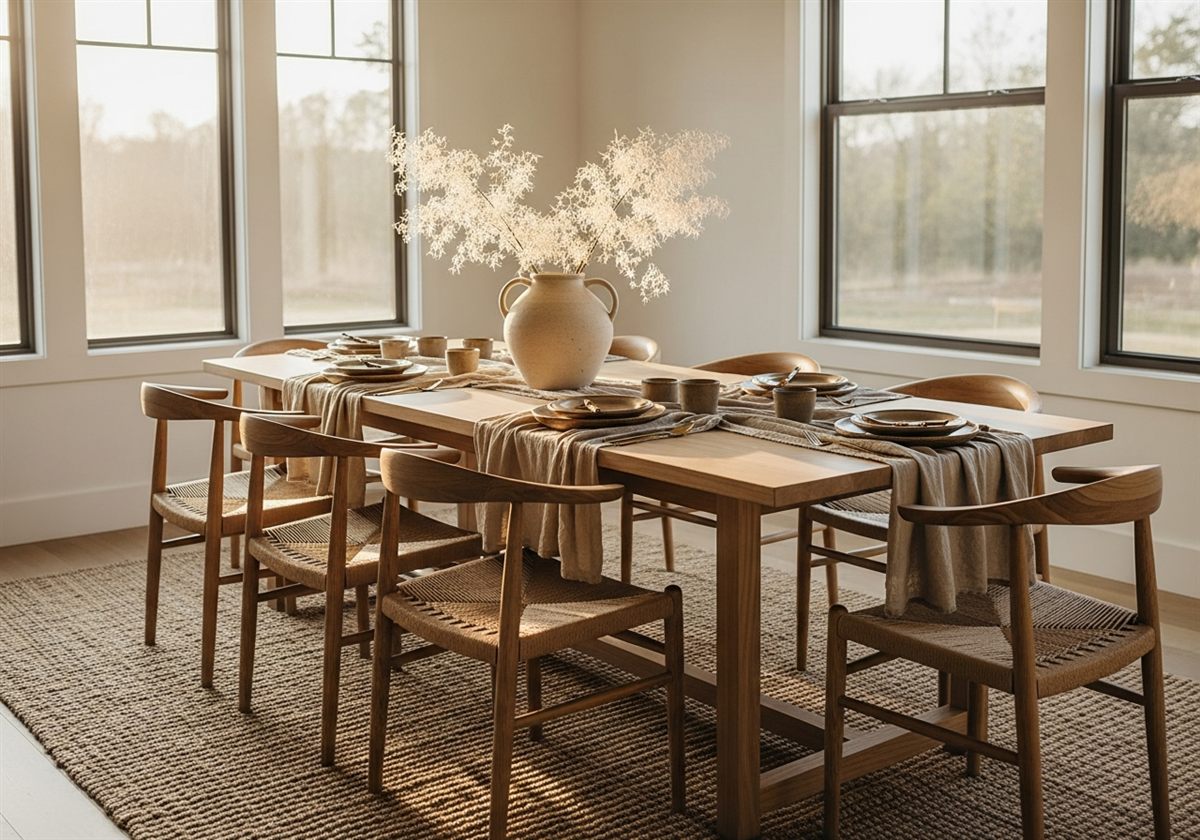 A calm, cohesive dining space